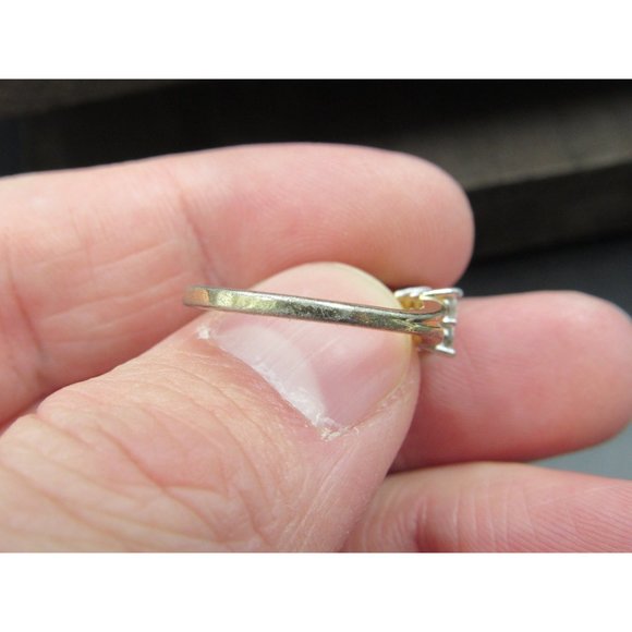 Size 7 Gold Tone Worn Blue Glass And Clear CZ Band Ring Vintage Statement - Picture 4 of 7